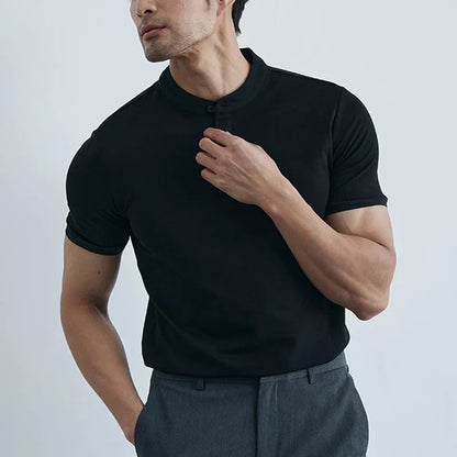 Men's slim fit white cotton t-shirt with classic collar and short sleeves for everyday casual wear
