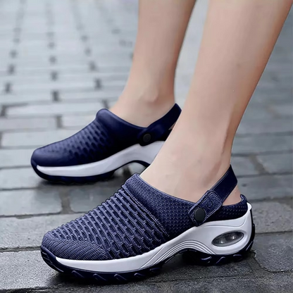 Women's breathable mesh comfort clogs with comfort support in neutral tones, lightweight walking sandals