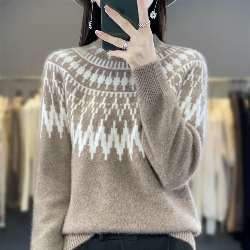 Marceline™ cozy oversized knit sweater in neutral tones with classic pattern and relaxed holiday fit