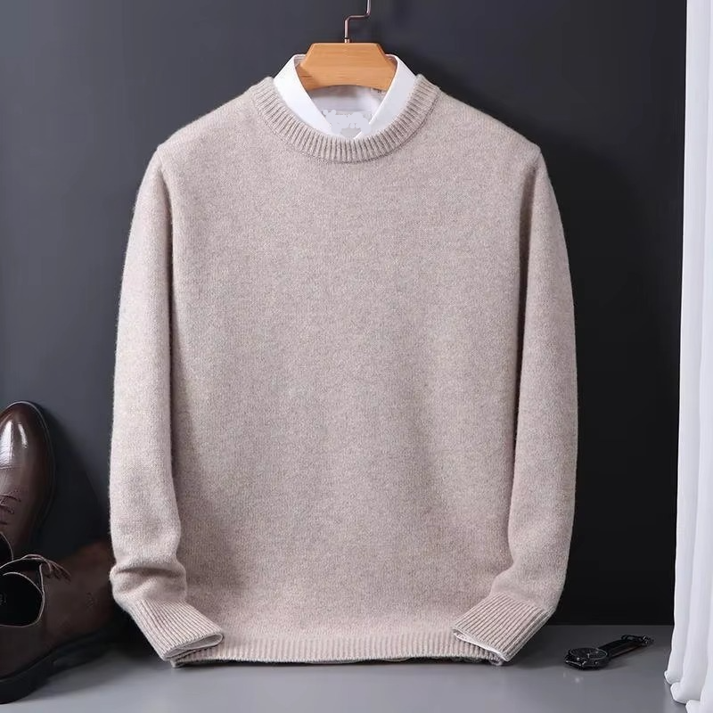Men's oversized cashmere knit pullover sweater crew neck relaxed fit warm cozy style