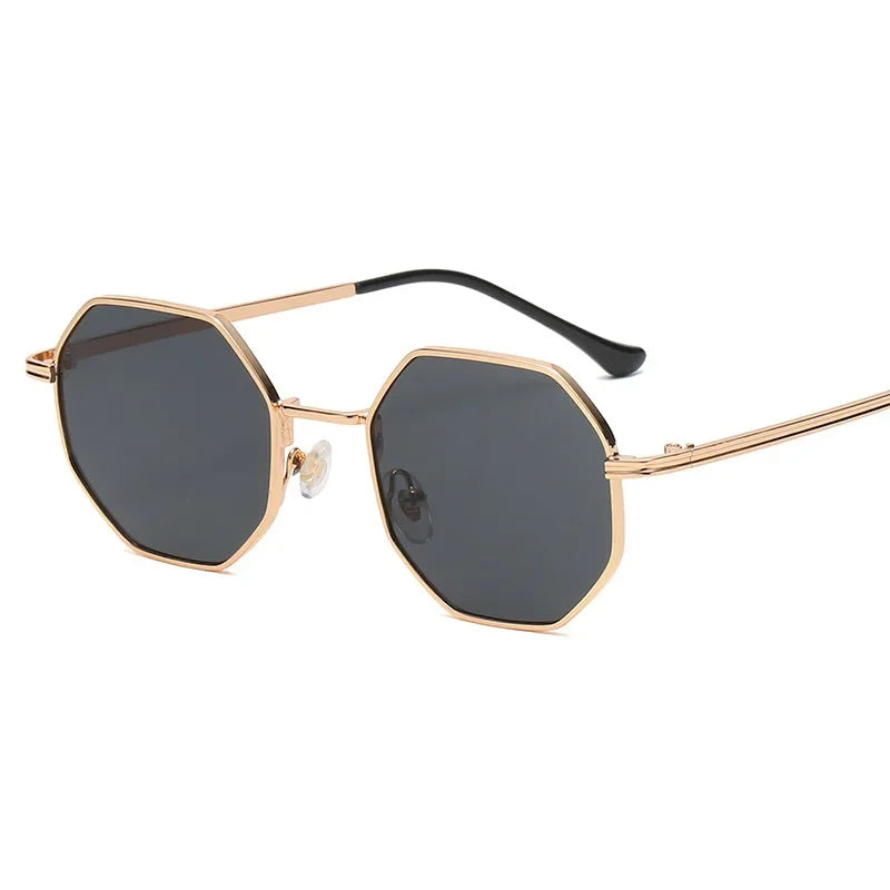Amari vintage octagon sunglasses with gold-plated single bridge frame, UV400 unisex retro eyewear