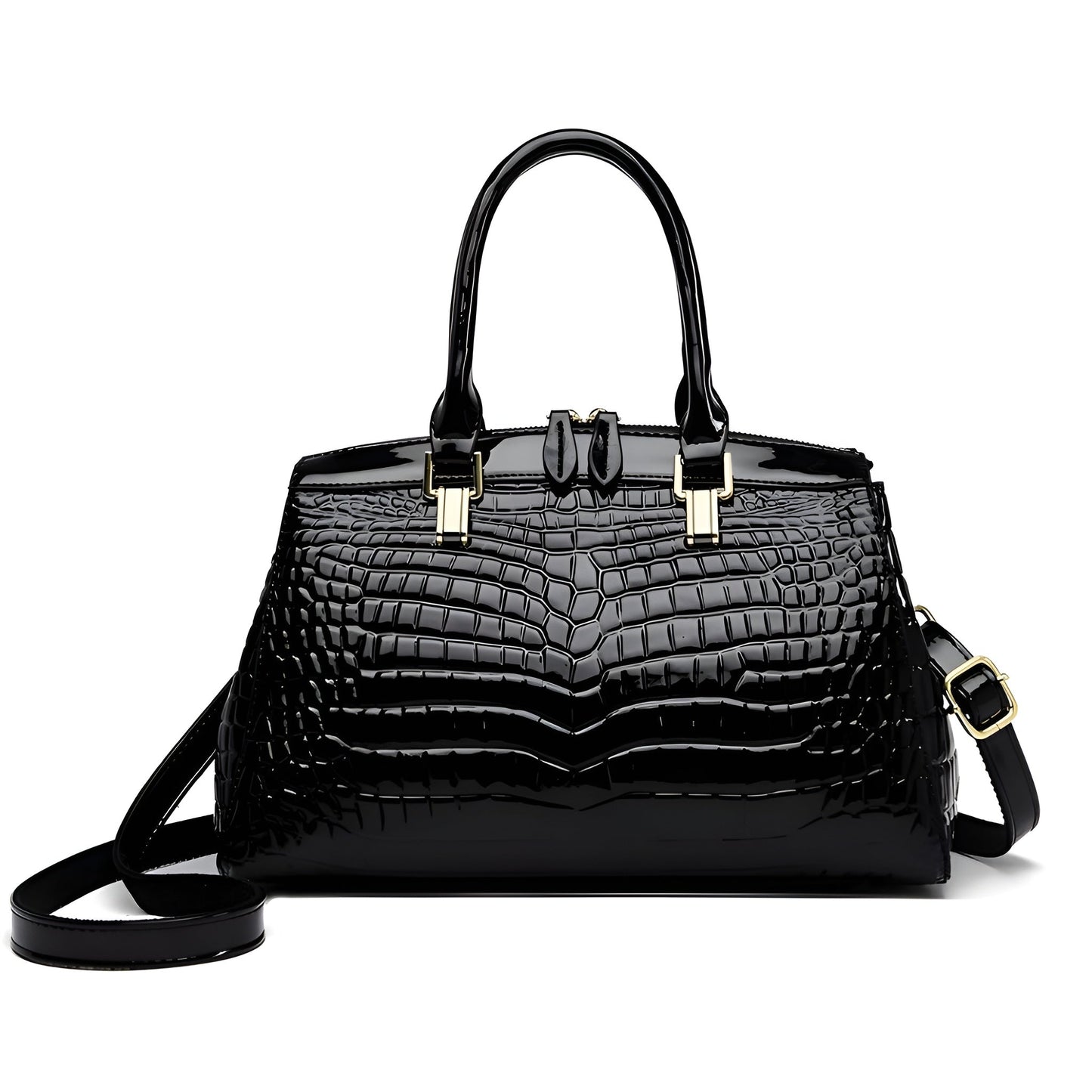 Wavlynn Camila glossy vegan patent leather embossed croc structured boxy bag with gold hardware