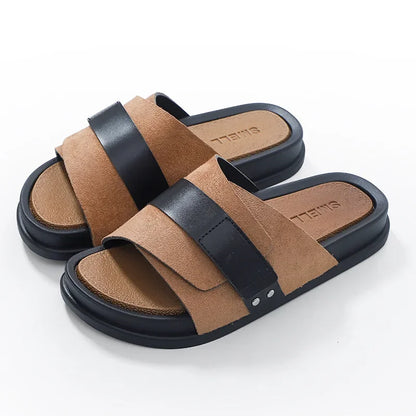 Women's cushioned slides with contoured footbed, slip-on design, and rugged yet sleek everyday style