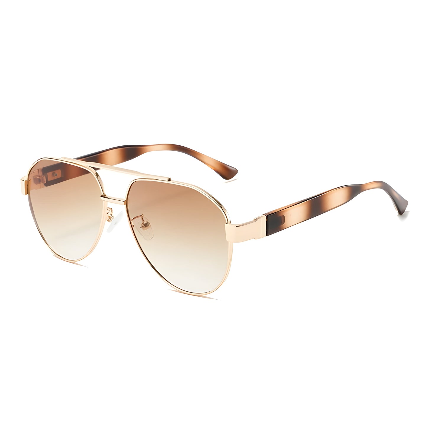 Gold-plated double-bridge aviator sunglasses, gradient tinted teardrop lenses with black tapered temples