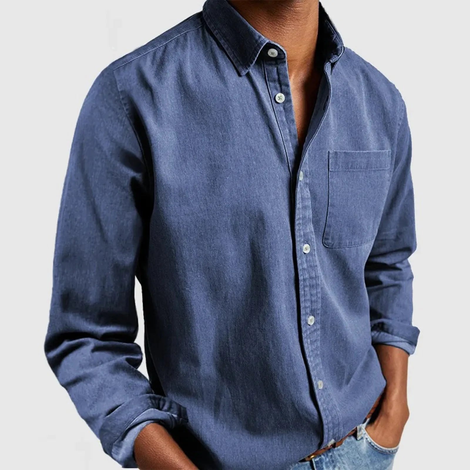 Men's tailored fit textured cotton button-up shirt in heritage woven fabric with soft brushed feel