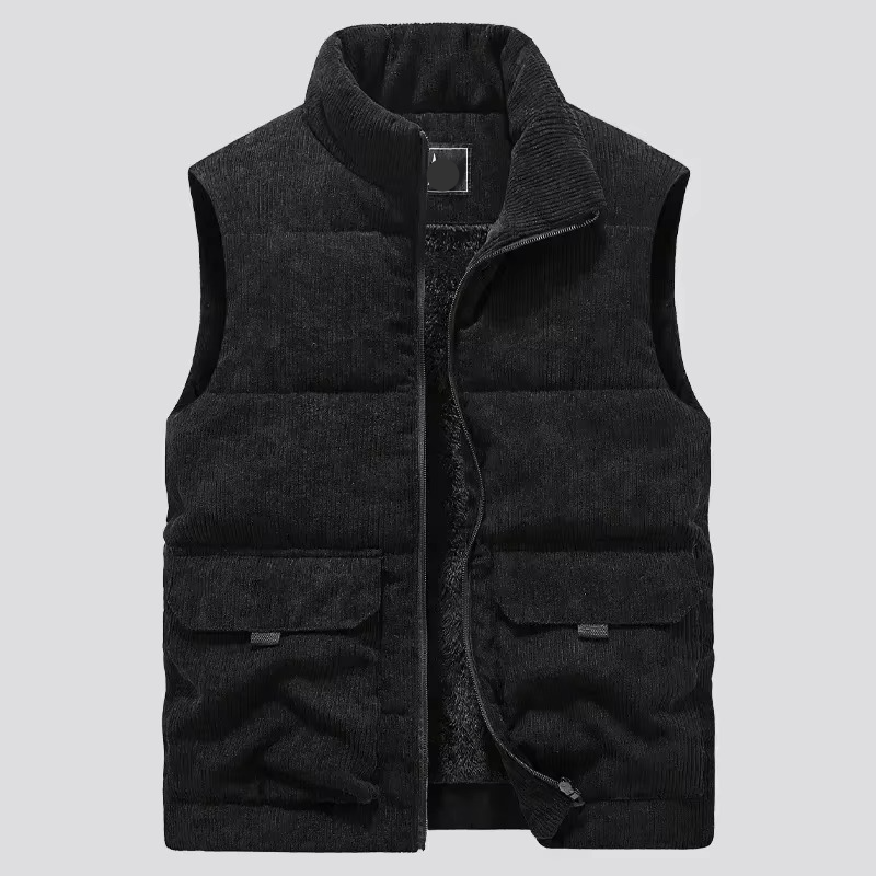 Men's wool blend padded vest navy blue sleeveless quilted insulation plus size up to 6XL winter layering