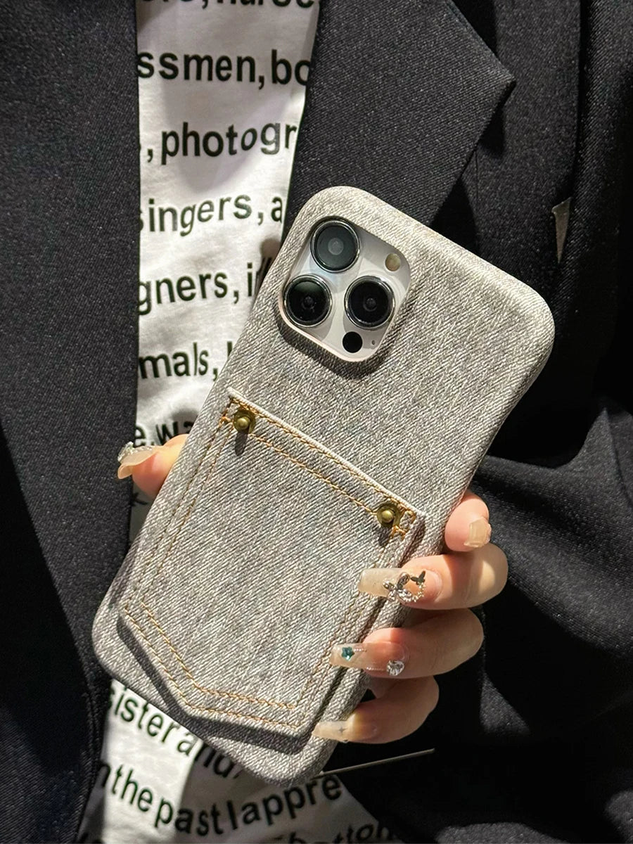 Indigo Denim iPhone Case With Stitched Pocket Detail And Soft Lining For Rugged Protection TrendAura