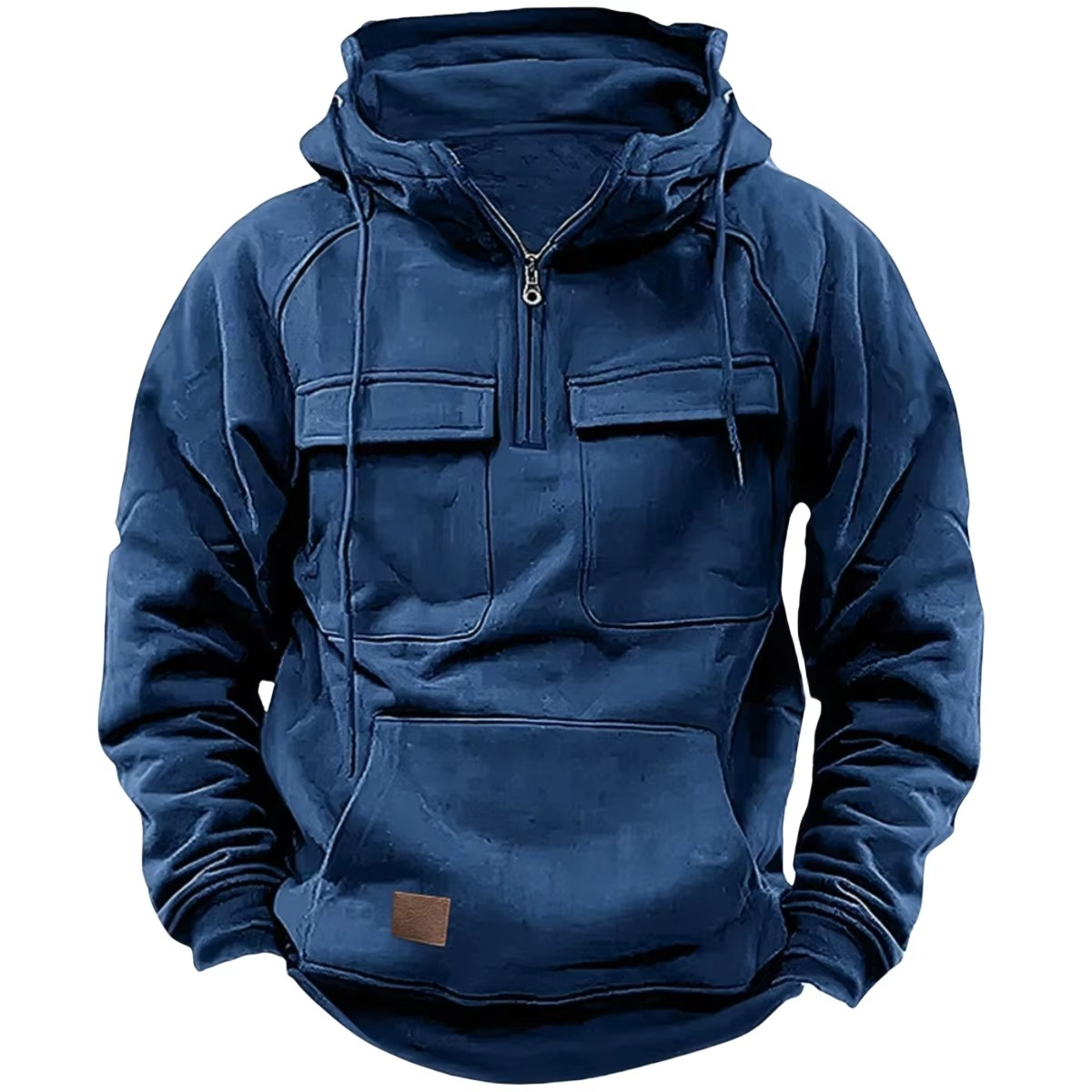 Men's thick fleece hoodie sweatshirt with multiple pockets, relaxed fit for outdoor warmth
