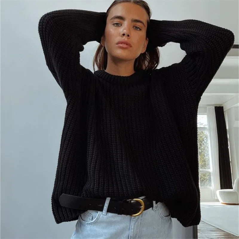 Rosie™ soft knit pullover in elegant neutral tones, relaxed silhouette with cozy stretch fabric