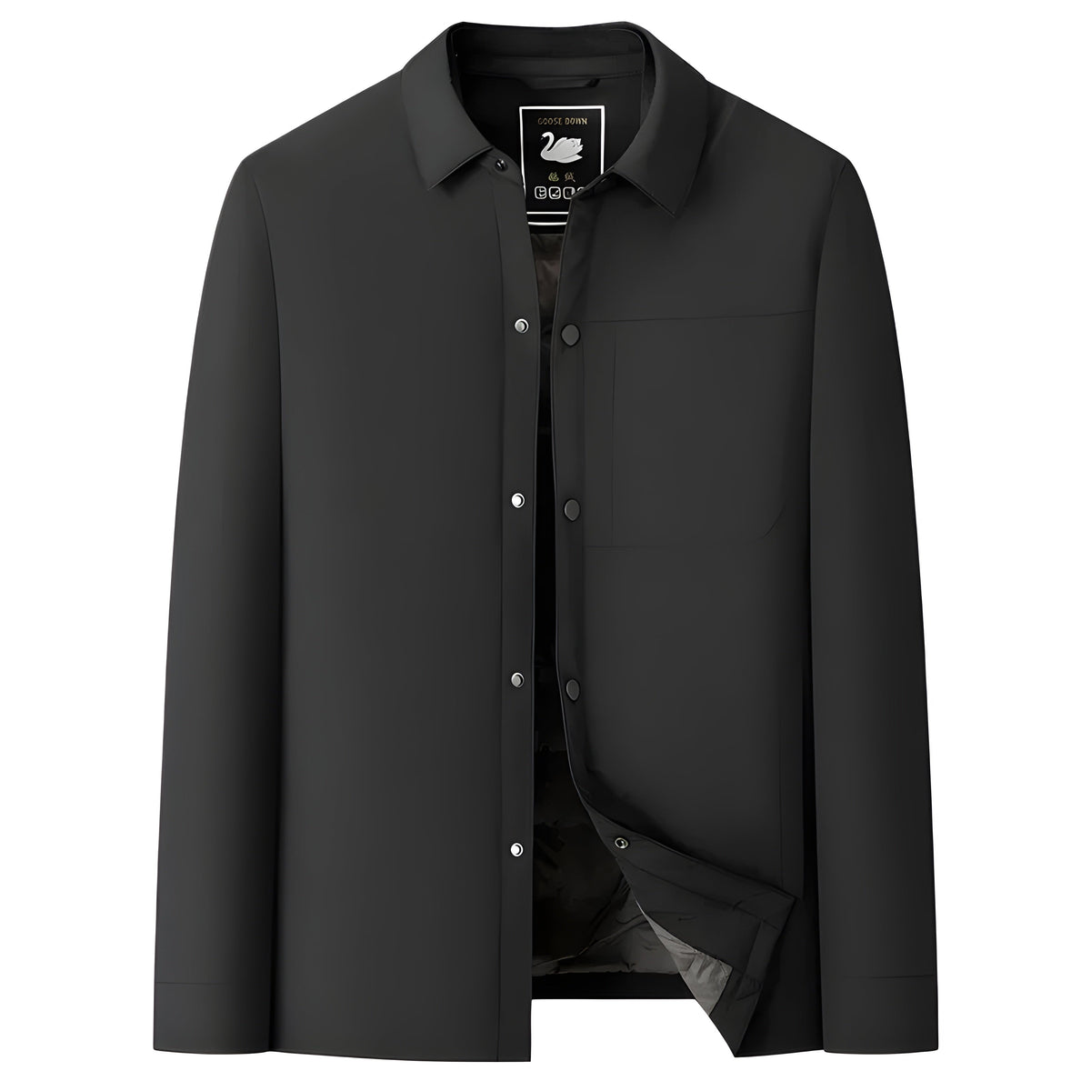 Howard Jacket slim-fit minimalist puffer in sleek black with polished exterior and down-insulated inner