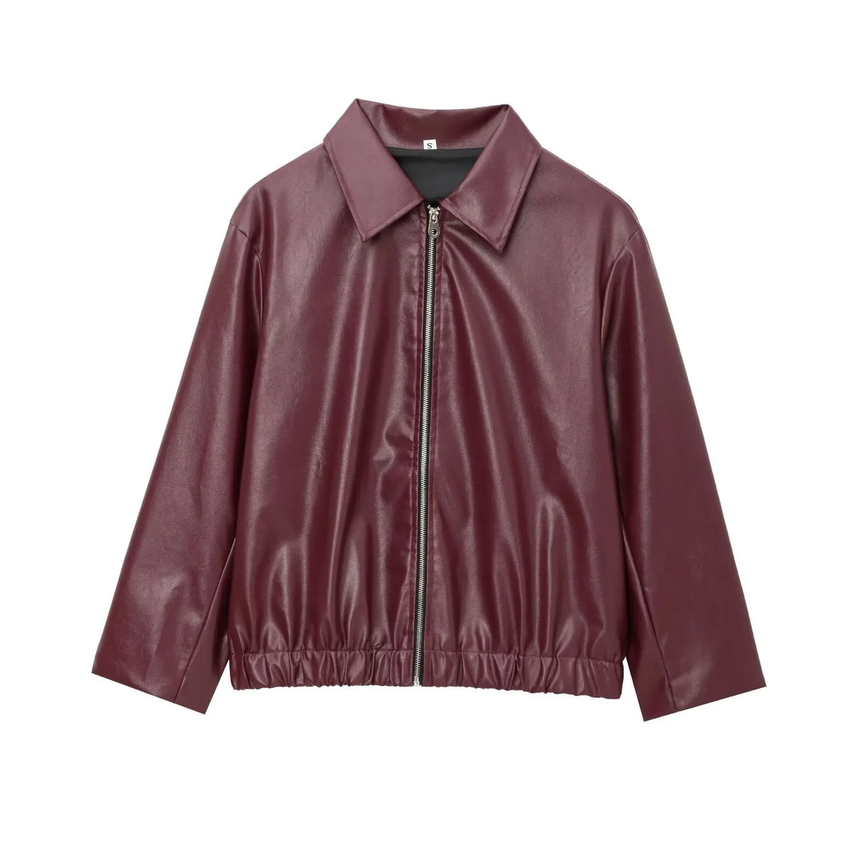 Women's black faux leather bomber jacket lightweight classic silhouette structured collar modern edge