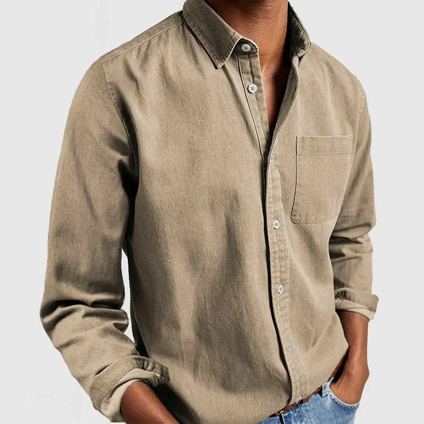 Men's tailored fit textured button-up shirt heritage woven cotton soft brushed feel classic style