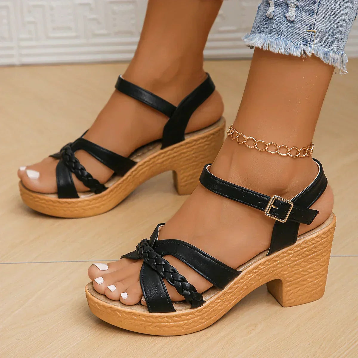 Women's adjustable mid-heel sandals with cushioned insole and refined straps for elegant all-day wear