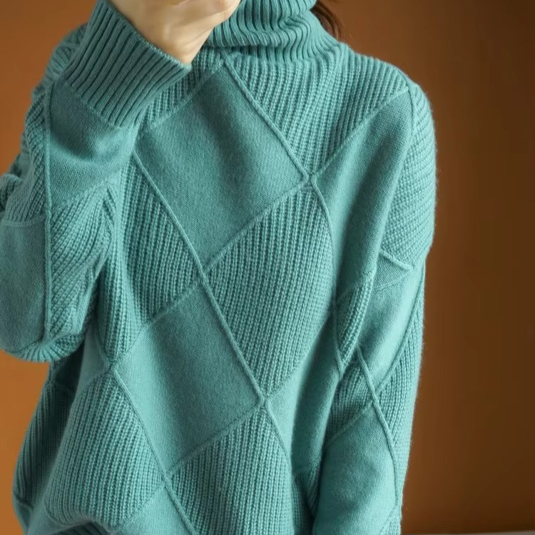 Women's oversized turtleneck knit sweater cozy pullover with soft draping silhouette for layering