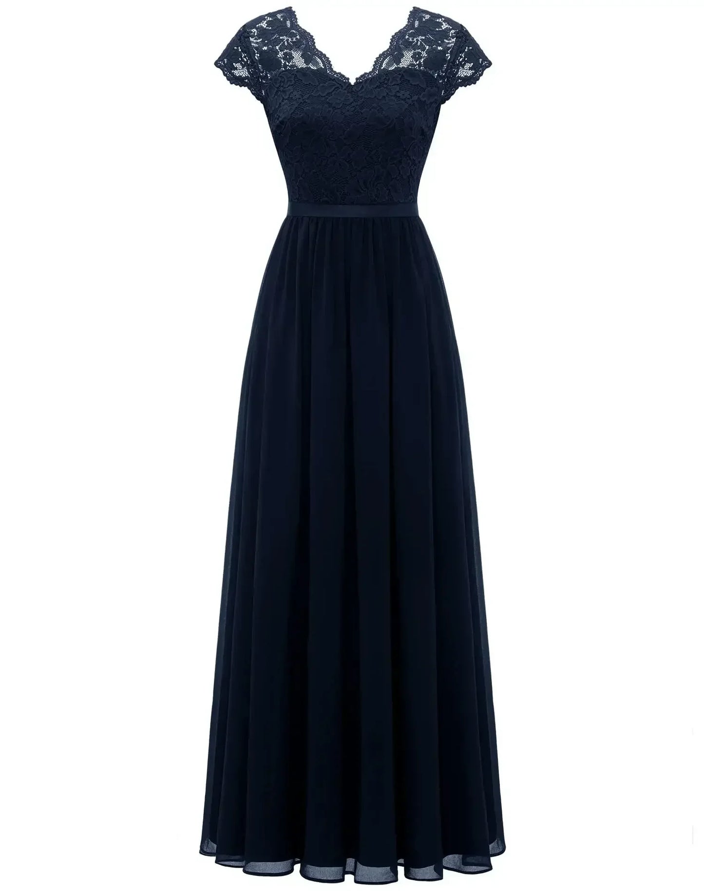 Women's elegant long lace dress with flattering lace bodice, flowing silhouette for formal occasions