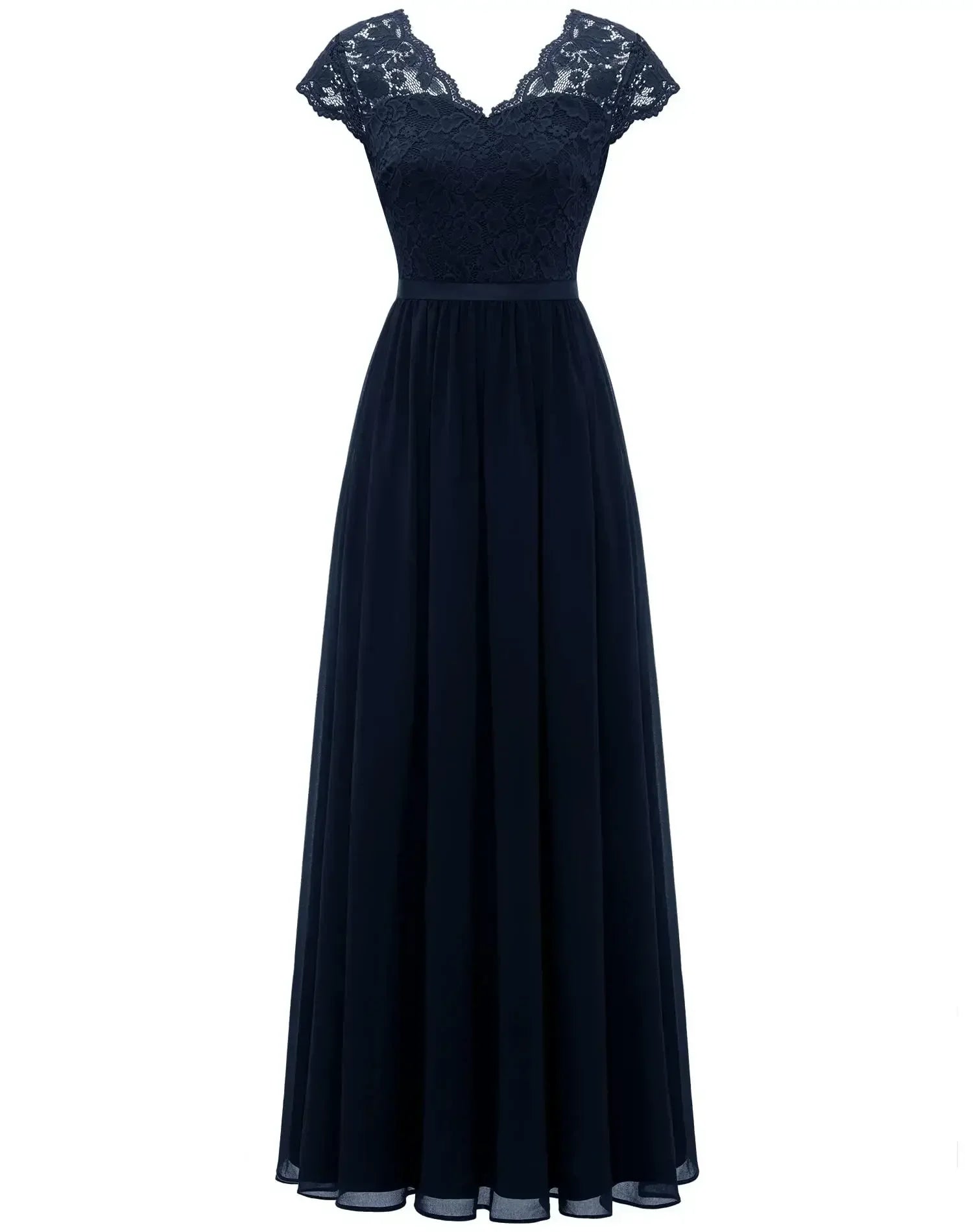 Women's elegant long lace dress with flattering lace bodice, flowing silhouette for formal occasions