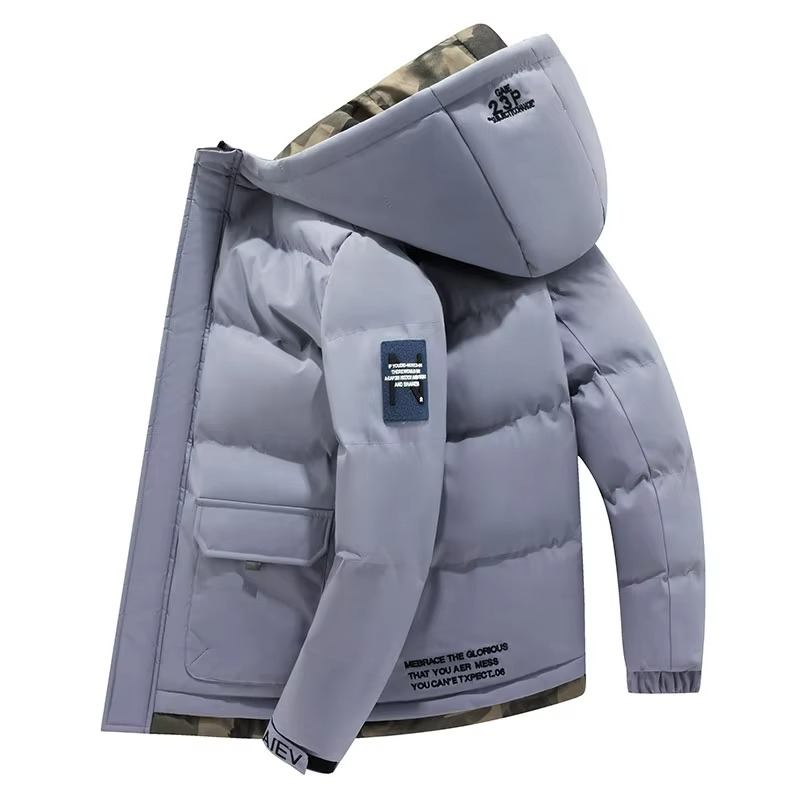 Men's insulated hooded parka windproof slim fit with adjustable hood for cold weather