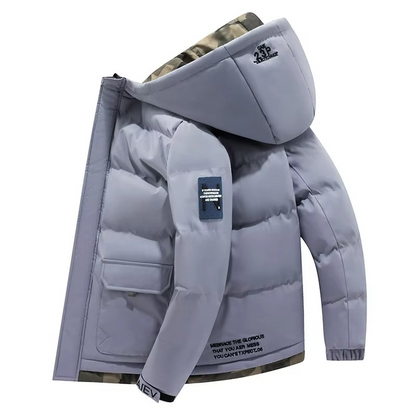 Men's insulated hooded parka windproof slim fit with adjustable hood for cold weather