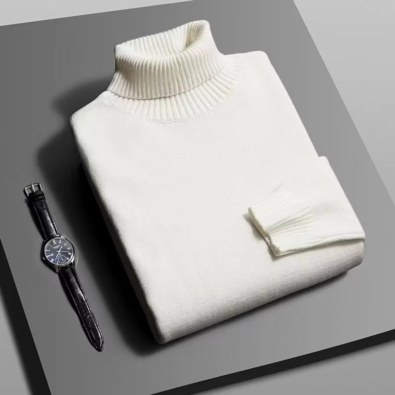 Men's slim fit knitted turtleneck sweater in premium acrylic blend with ribbed high neck