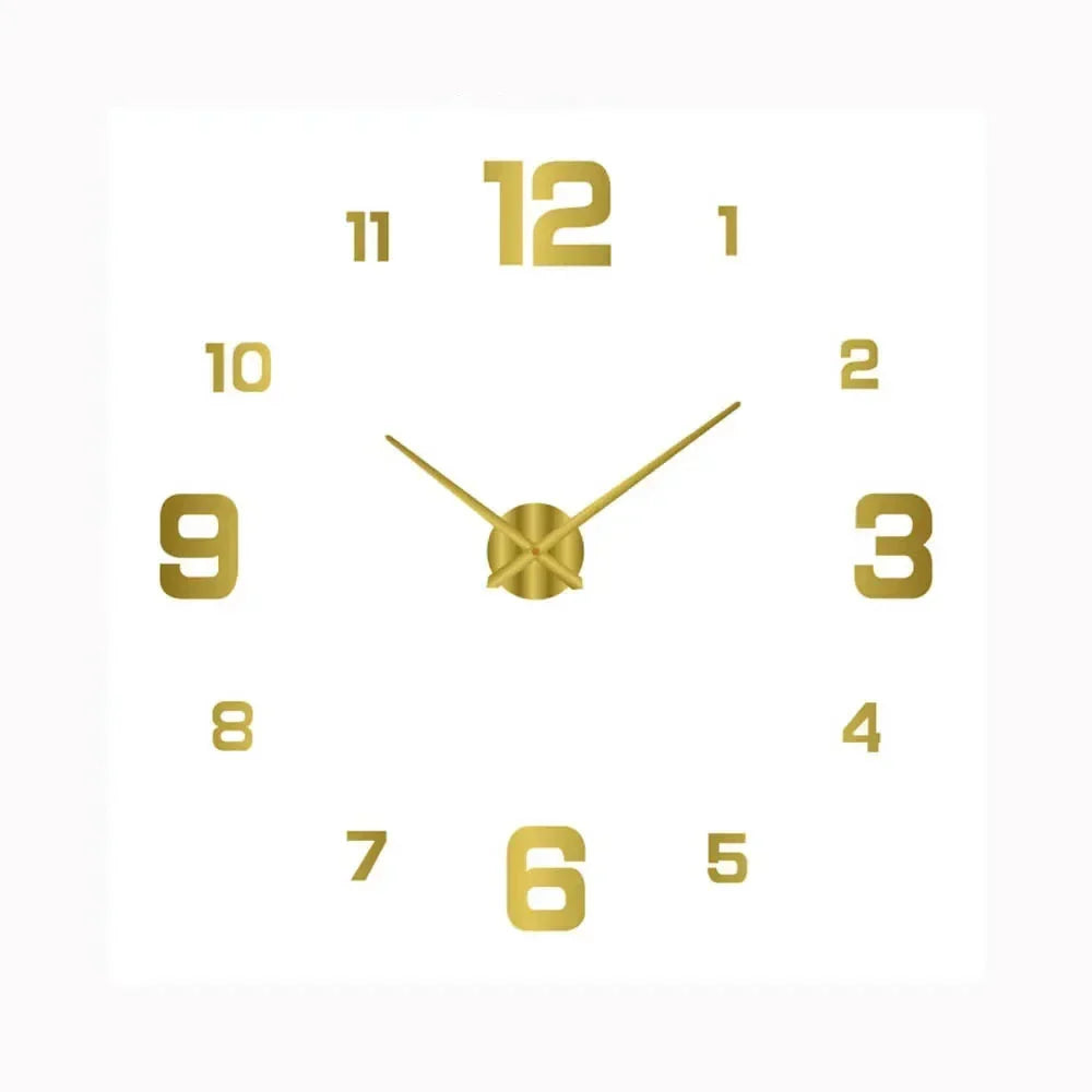 Golden tone minimalist wall clock with glass face and metal frame, modern circular design statement piece