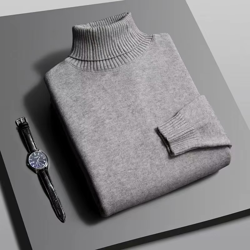 Men's slim fit knitted turtleneck pullover sweater in classic solid color, long sleeve cold-weather layer