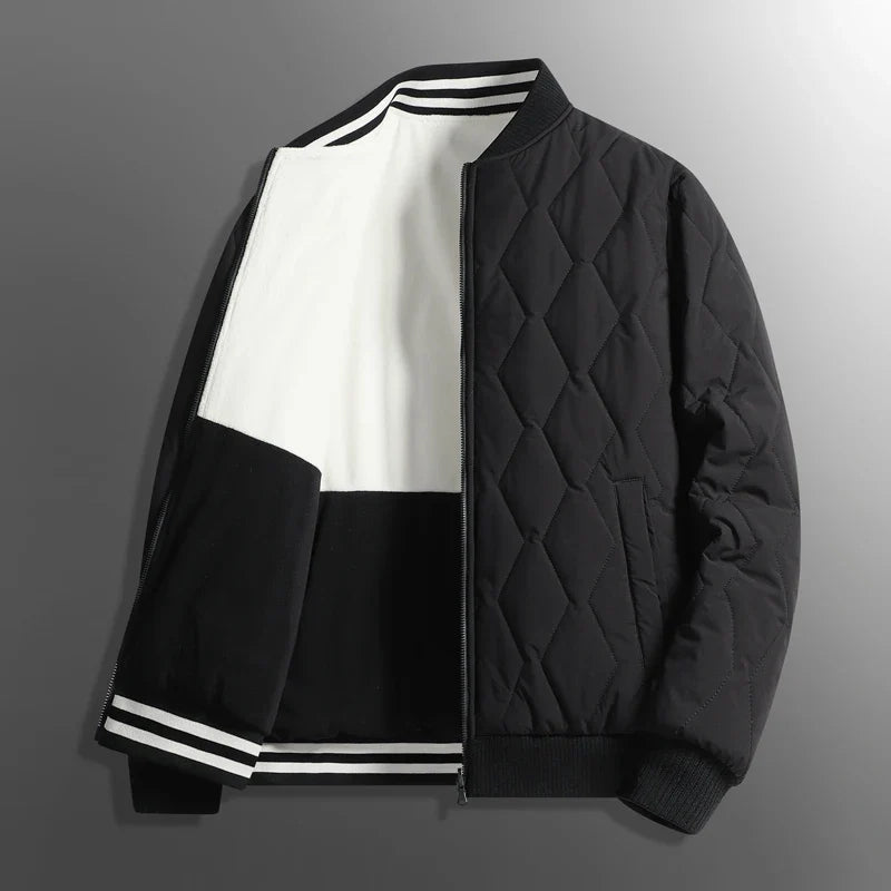 Cropped quilted varsity jacket in cotton blend with diamond quilting and ribbed edges slim sporty fit
