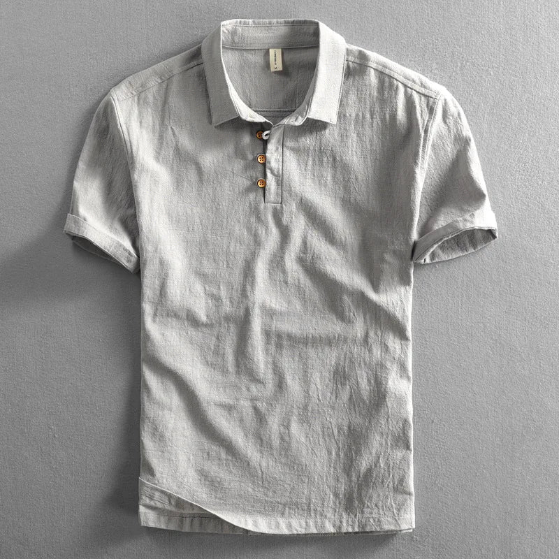 Men's white linen-cotton blend polo shirt relaxed fit classic collar lightweight breathable Torino