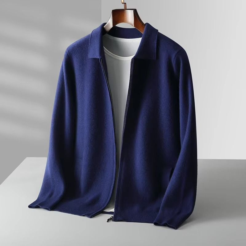 Men's charcoal wool cardigan sweater classic knit tailored lapel design timeless refined style