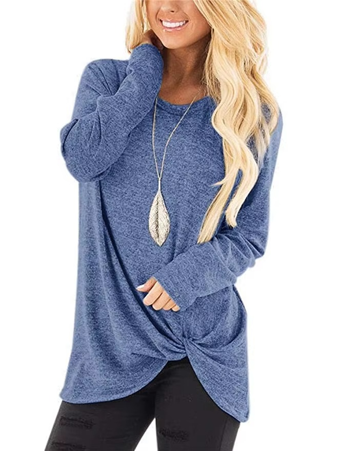 Women's cold shoulder twist knot tunic top long sleeve casual relaxed fit with cutout detail