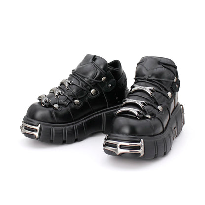 Black punk ankle shoes with lace-up closure and bold 6cm platform sole for edgy street style