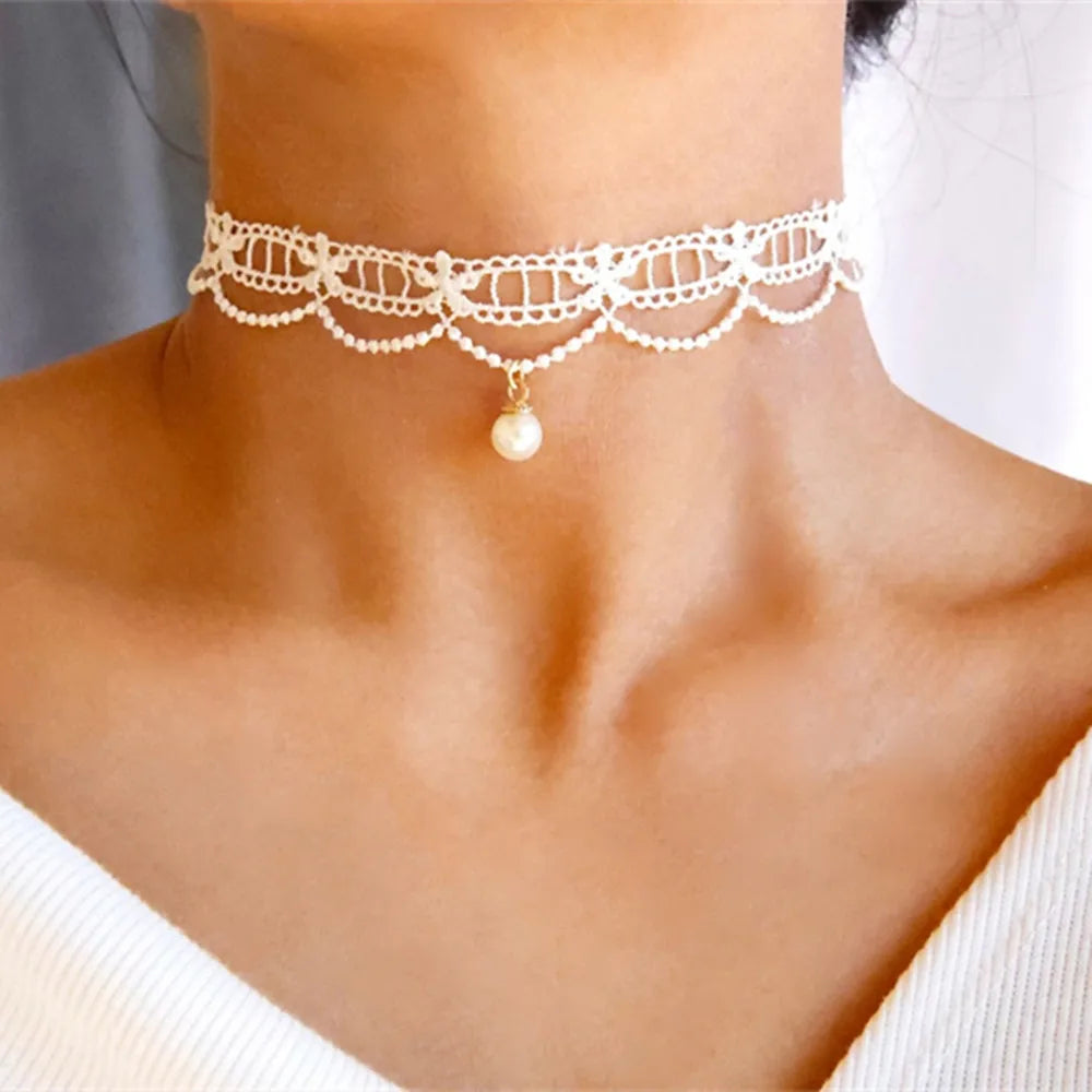 Wednesday Gothic black lace choker necklace with heart-shaped pendant and adjustable relaxed fit