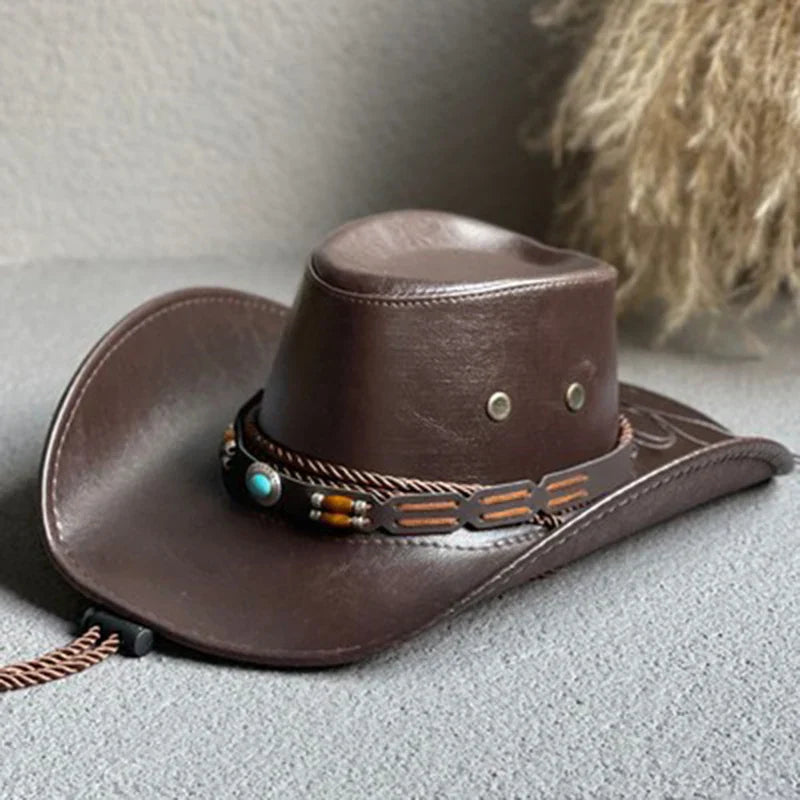 Vintage brown WesternLegend cowboy hat with classic wide brim and rugged distressed finish