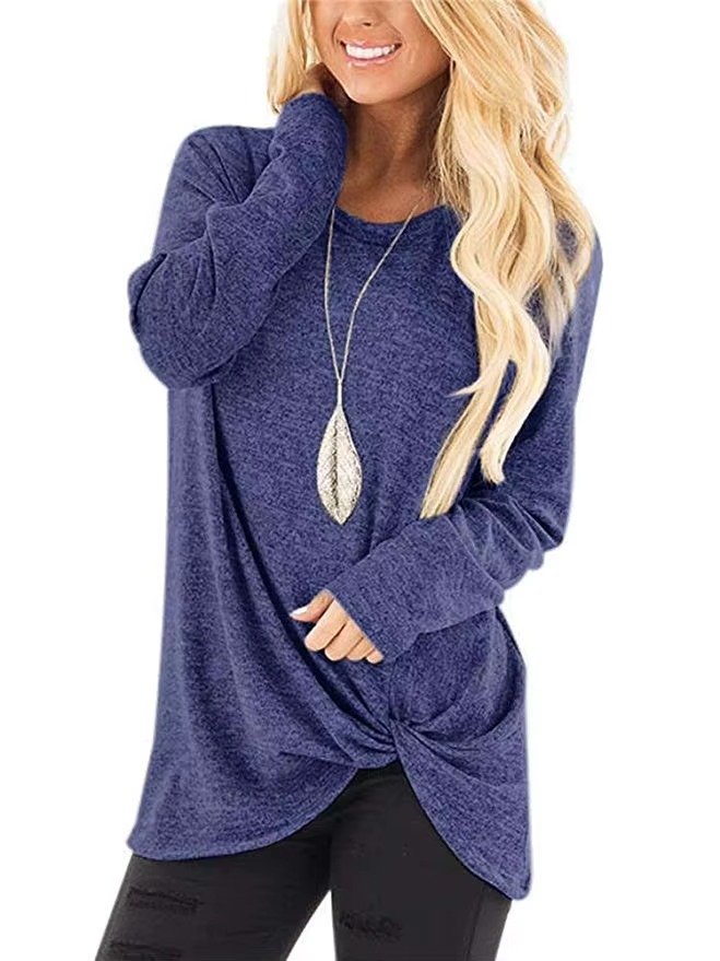 Women's cold shoulder twist knot tunic top long sleeve casual relaxed fit with cutout detail