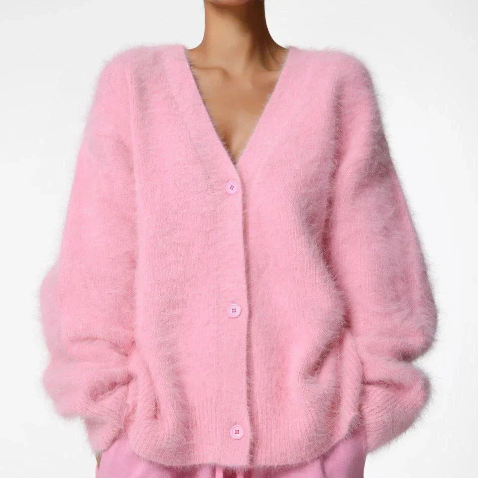 Helena Prestige women's cream wool blend cardigan, single-breasted cozy lightweight knit