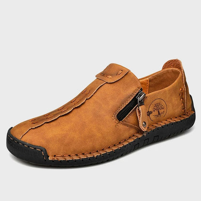 Scamos black leather slip-on shoes by Wavlynn with handcrafted stitching, street-ready style
