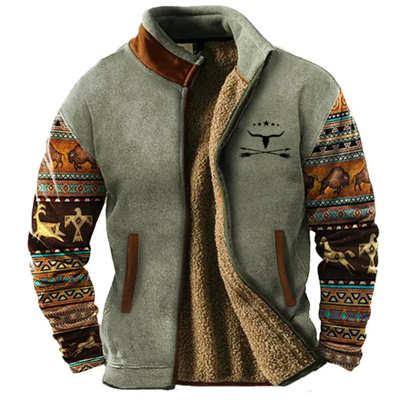 Men's relaxed fit color block sherpa-lined fleece jacket with zipper pockets, plush warmth