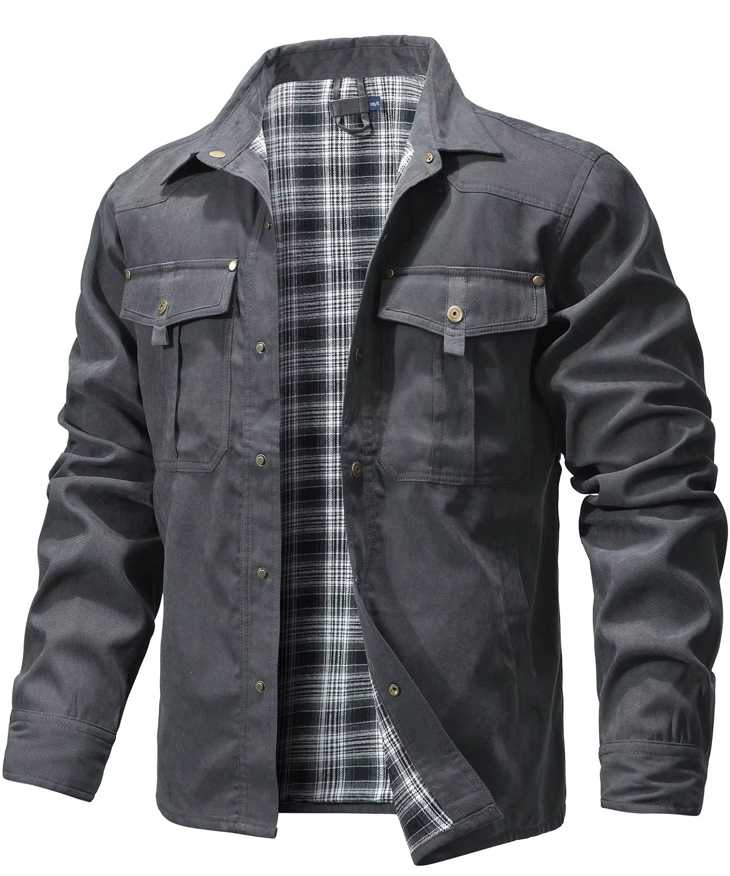 Men's flannel lined Western shirt jacket, warm midweight overshirt with snap buttons, all-season durable layer