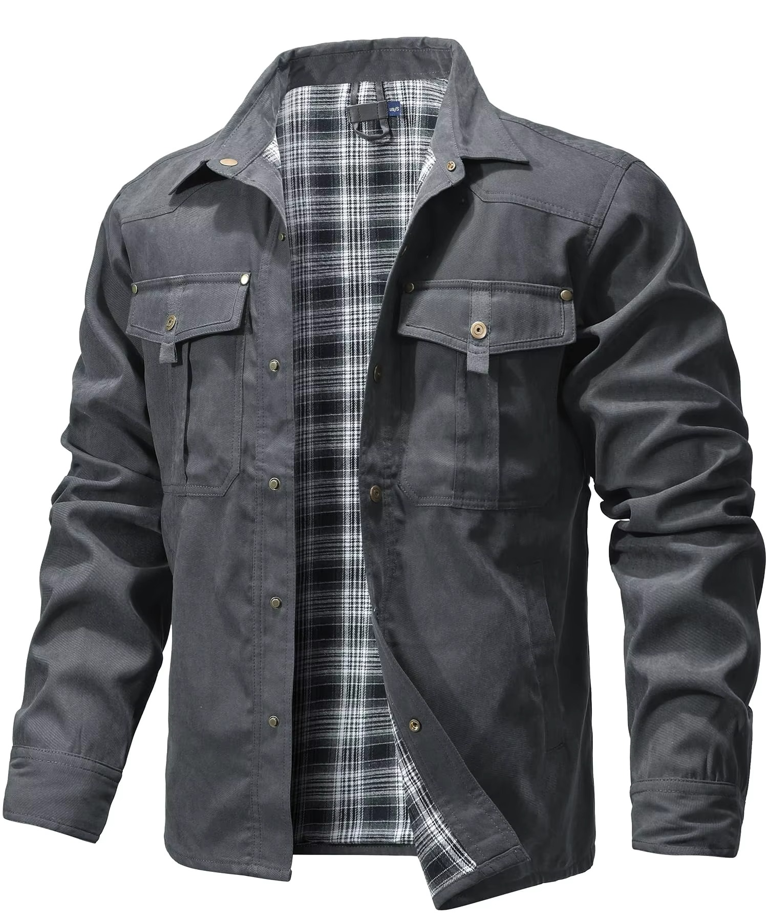Men's flannel lined Western shirt jacket, warm midweight overshirt with snap buttons, all-season durable layer