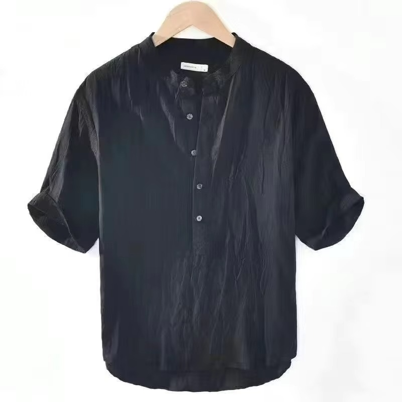 Men's beige cotton linen short sleeve shirt relaxed casual fit breathable lightweight summer beach style