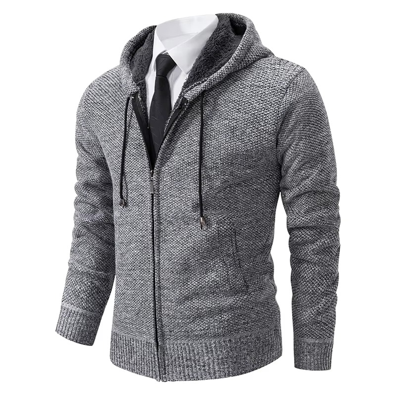 Men's fleece-lined stand collar zip cardigan warm casual jacket in neutral fall winter tones