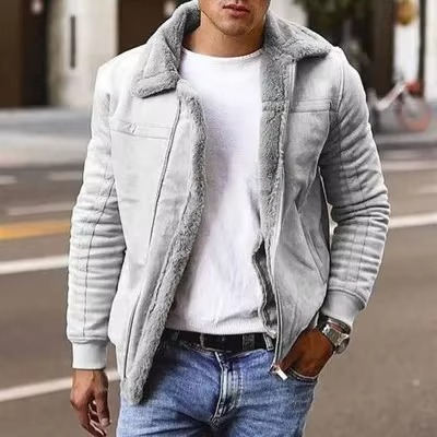 Men's brown faux fur pilot bomber jacket with shearling lining, rugged cold weather silhouette