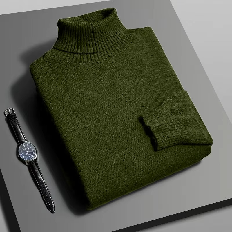 Men's slim fit knitted turtleneck sweater in premium acrylic blend with ribbed texture for cold weather