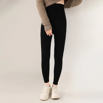 Ivory cashmere knit leggings high-waisted tight-hugging silhouette ultra-soft breathable pure comfort