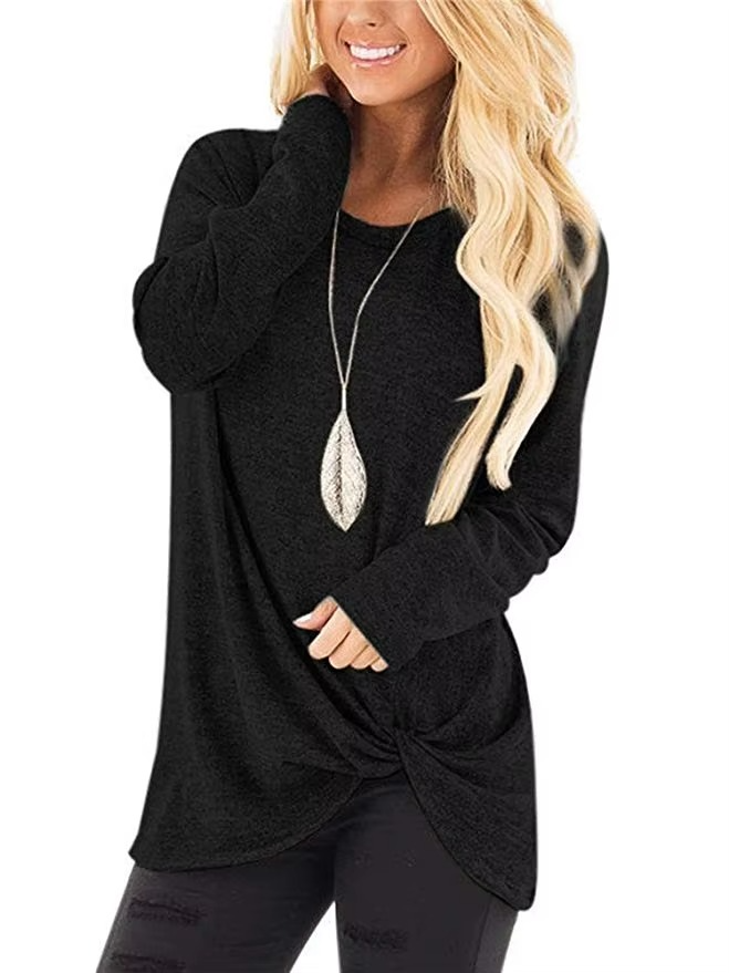 Women's cold shoulder twist knot tunic top long sleeve casual relaxed fit subtle cutout detail