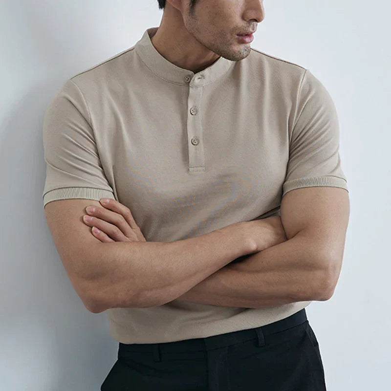 Men's slim fit white cotton t-shirt with classic collar and short sleeves for casual everyday wear