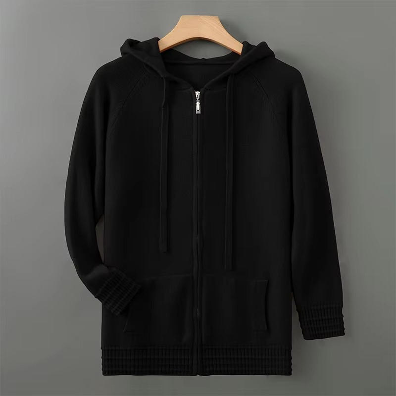 Men's merino wool hooded cardigan sweater jacket lightweight breathable refined casual fit sizes S-XXXL