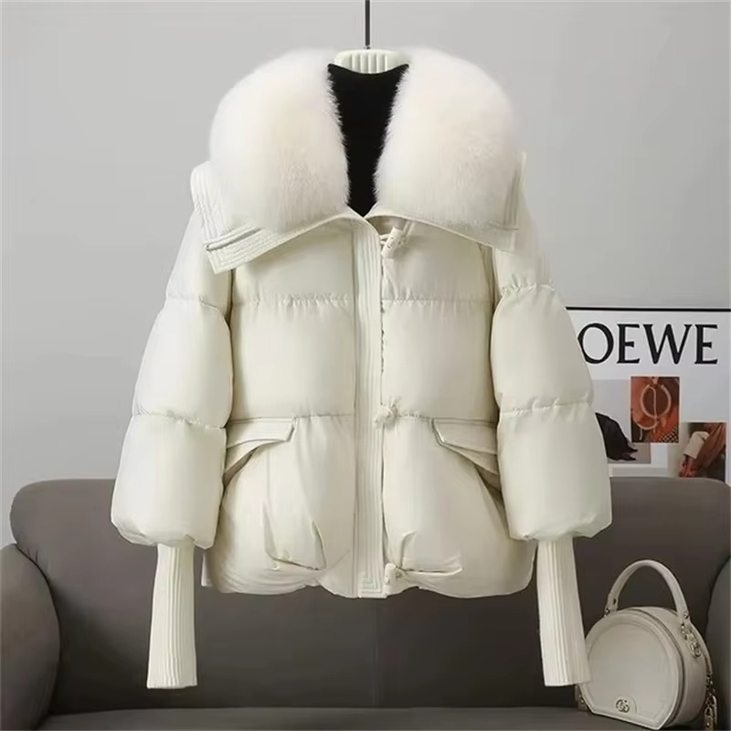 Women's winter parka coat with faux fur collar, warm down cotton padding, chic cold-weather outerwear