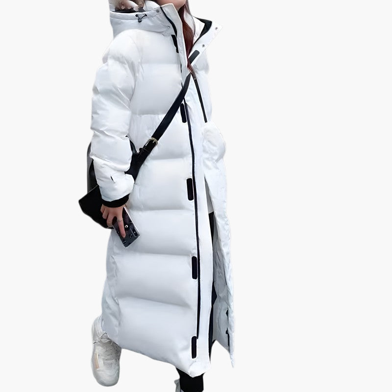 Women's elegant hooded quilted puffer coat warm chic modern fit with diamond-stitch pattern