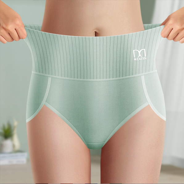Nude high-waist shaping briefs with gentle compression for a smooth sculpted silhouette