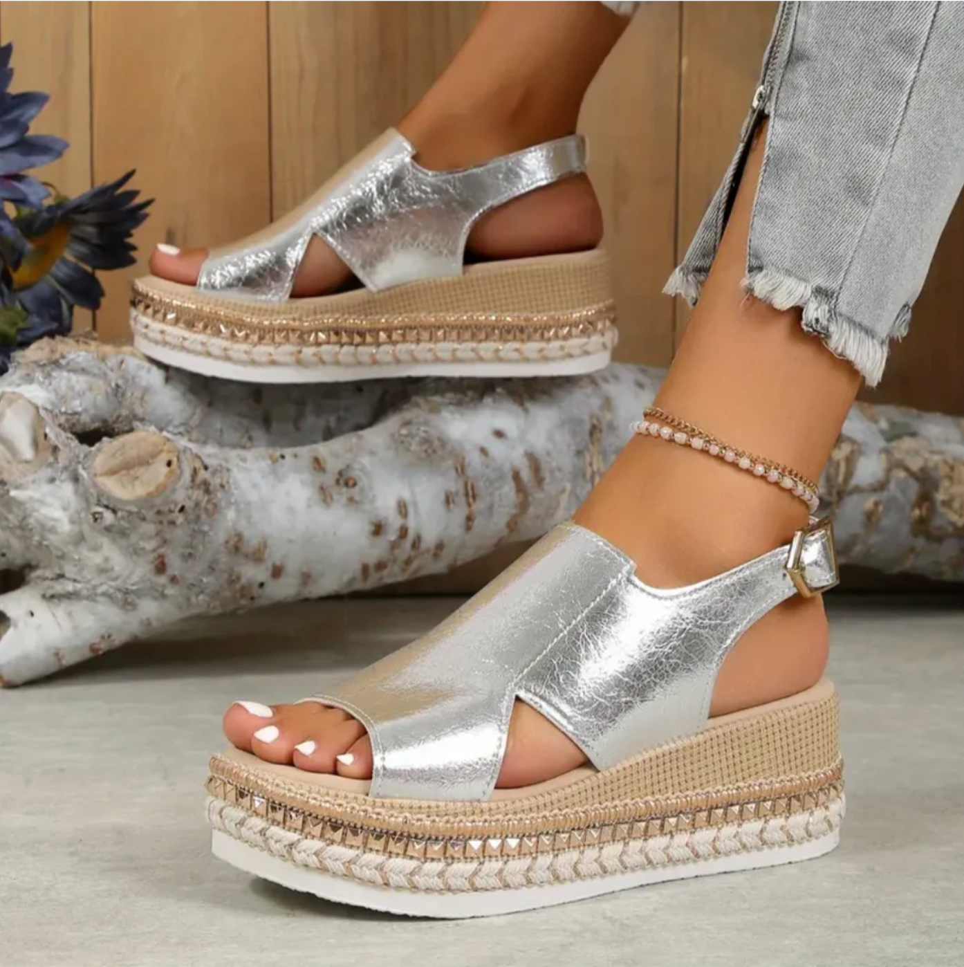 Women's comfort cushioned sandals in neutral tones with contoured footbed and elegant graceful design